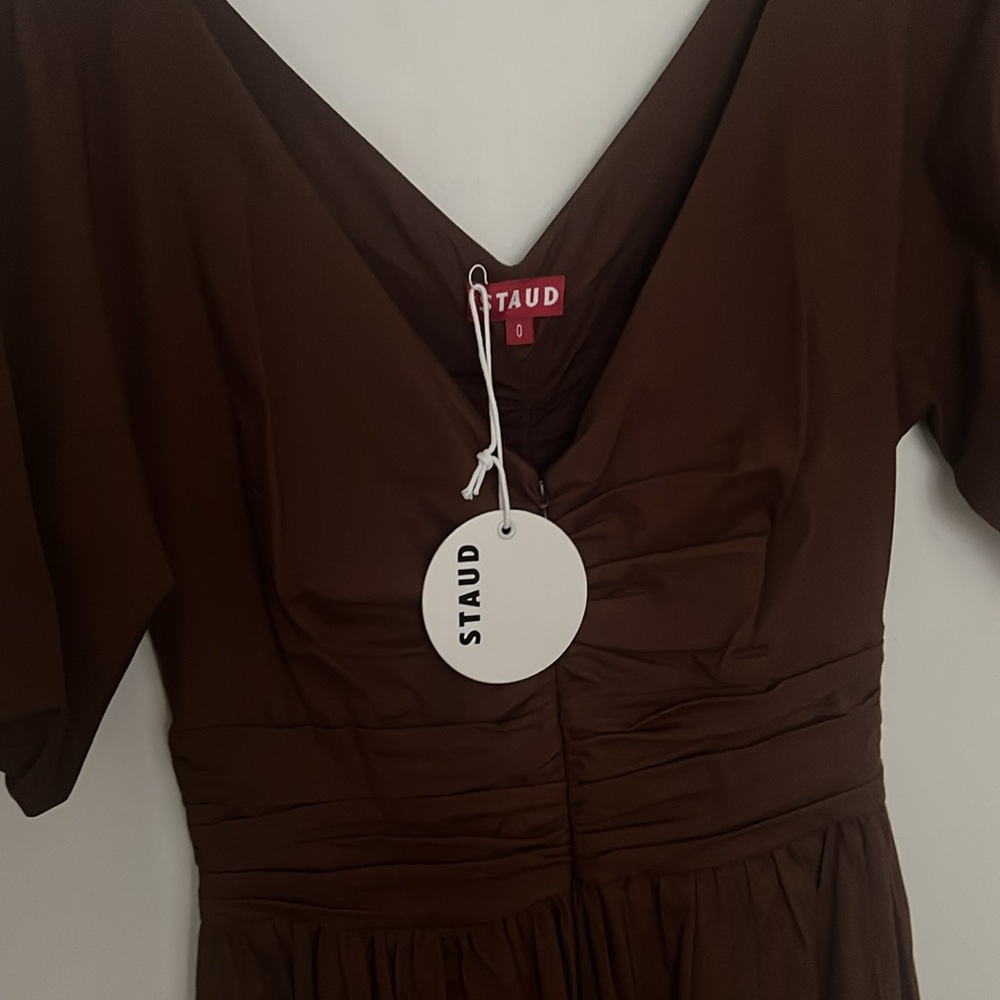 NWT Staud Greta Cotton Poplin Midi Dress Size O , Brown - Picture 12 of 12